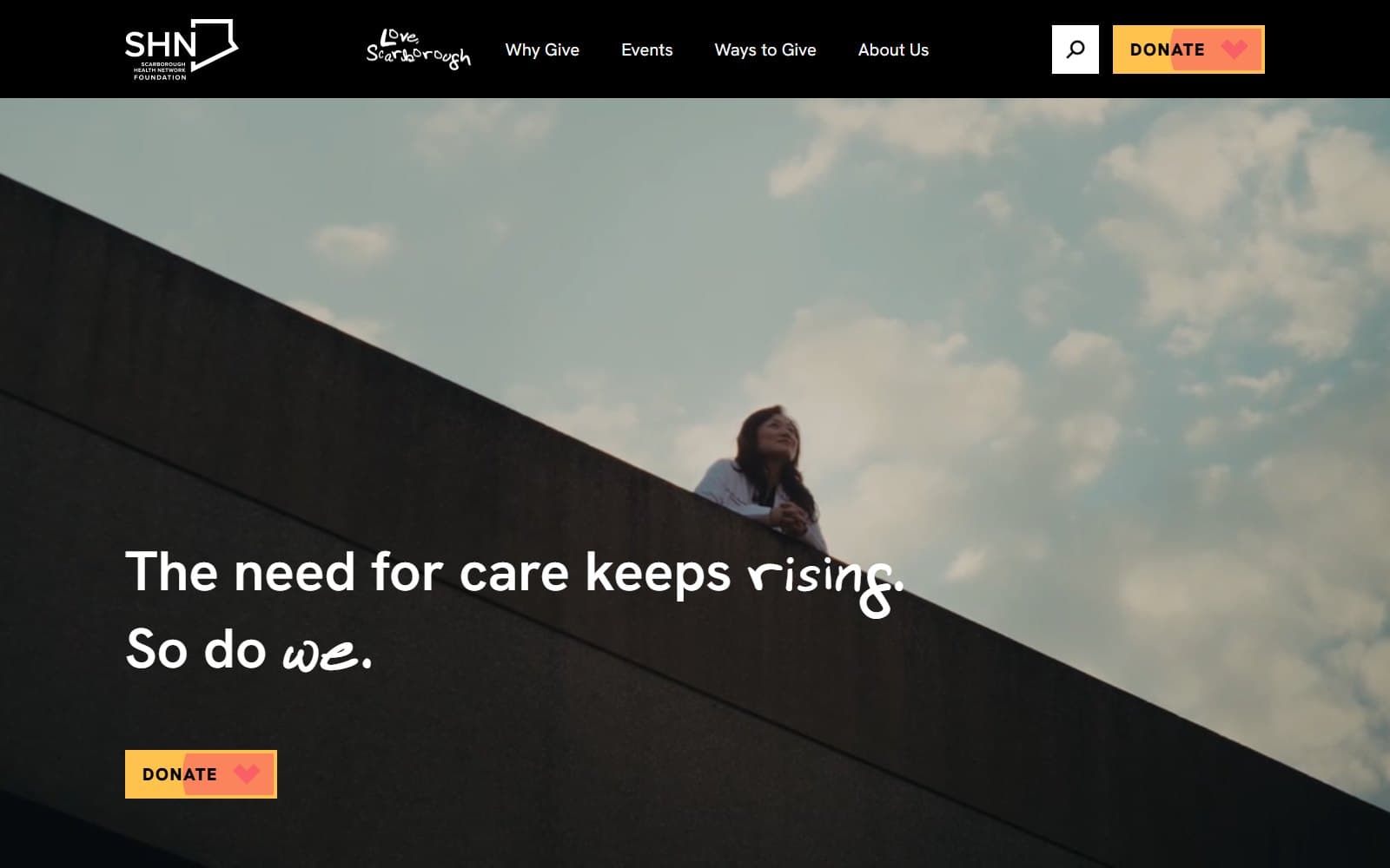 Love, Scarborough home page: a film still under a heading that says the need for care keeps rising, and so do we.